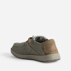 Derby confort taupe toile et cuir velours