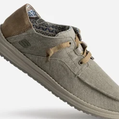 Derby confort taupe toile et cuir velours