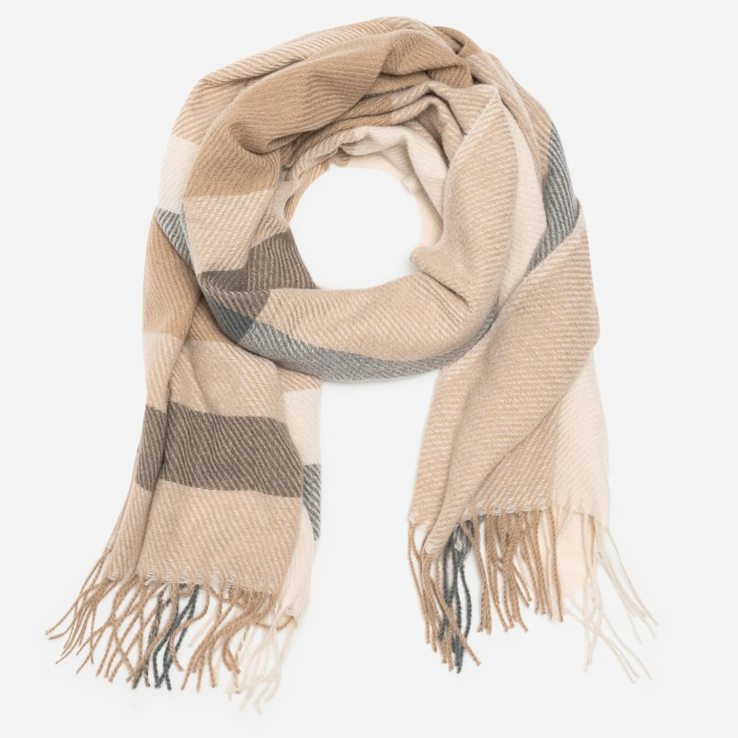 Echarpe beige à motif carreaux