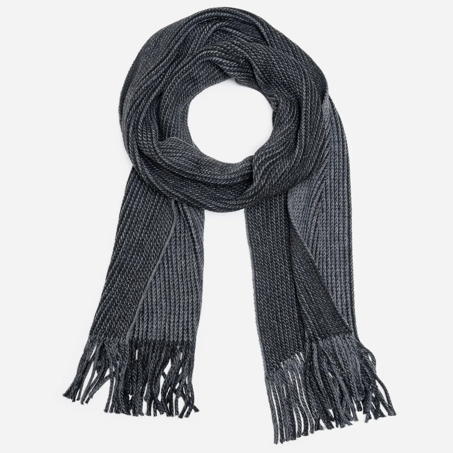 Echarpe homme grise et noire tricot à franges