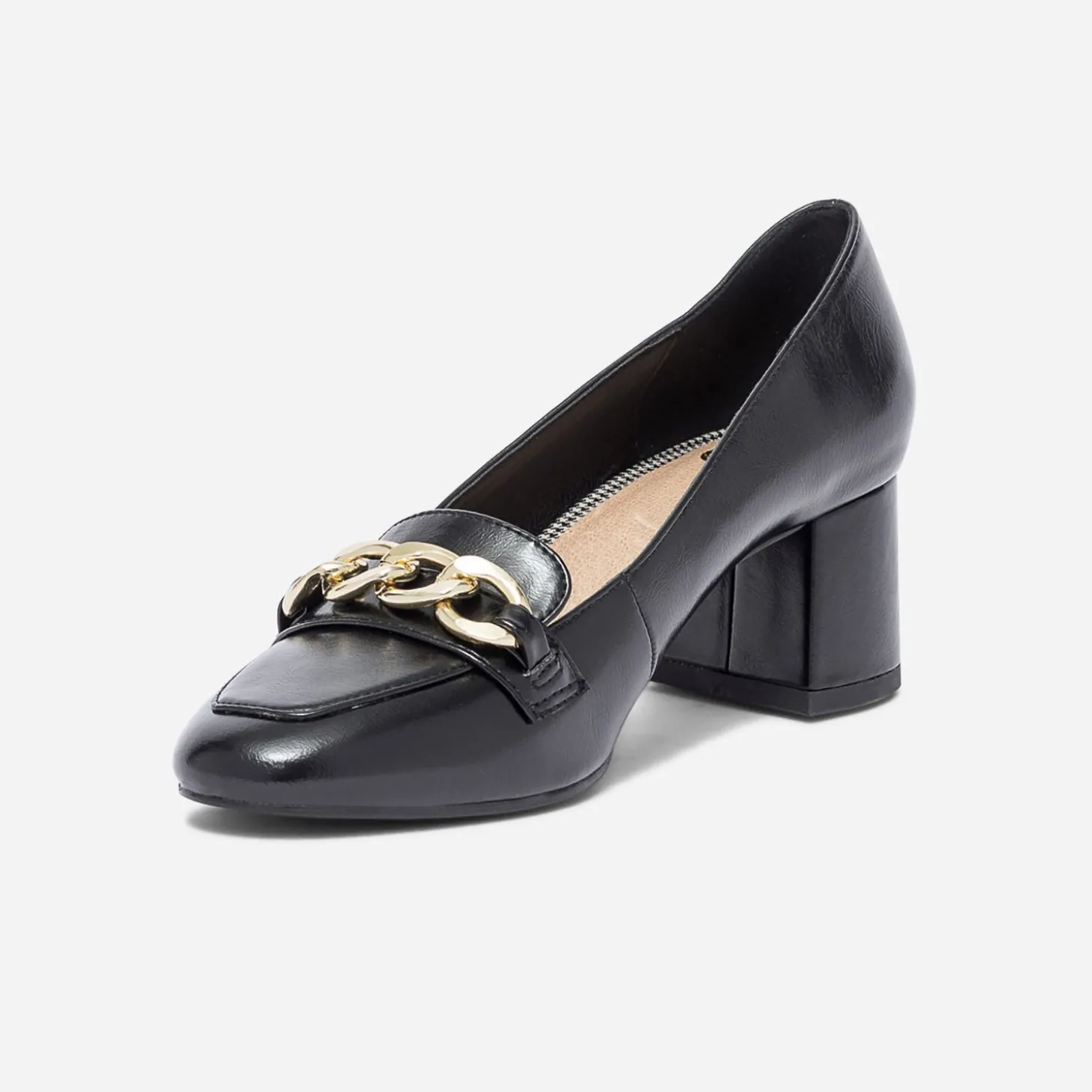 Escarpin noir à talon et chaîne-bijou
