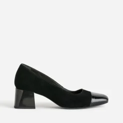 Escarpin noir cuir velours bout verni