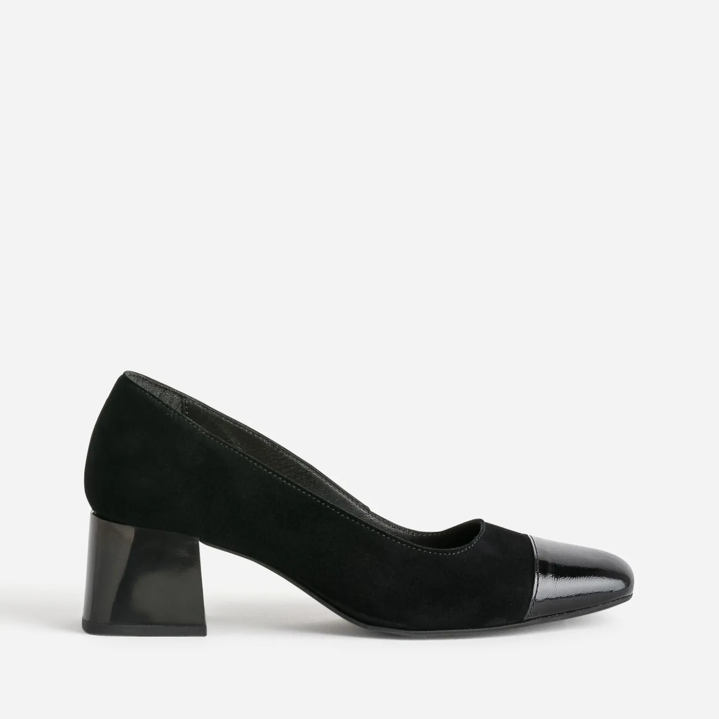 Escarpin noir cuir velours bout verni