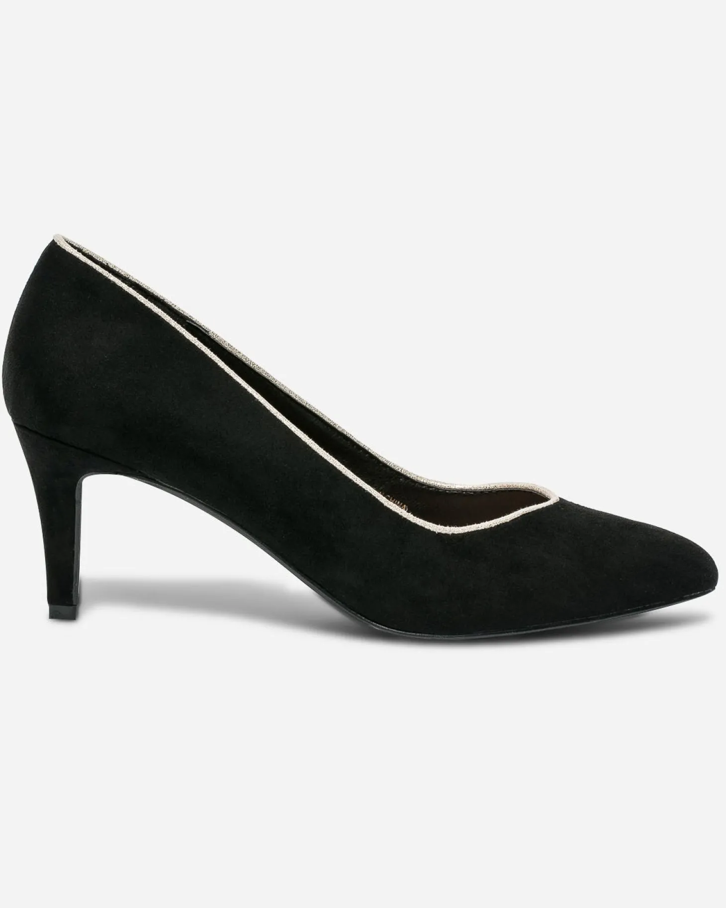 Escarpin noir suédé éco-conçu à bord doré et bout pointu