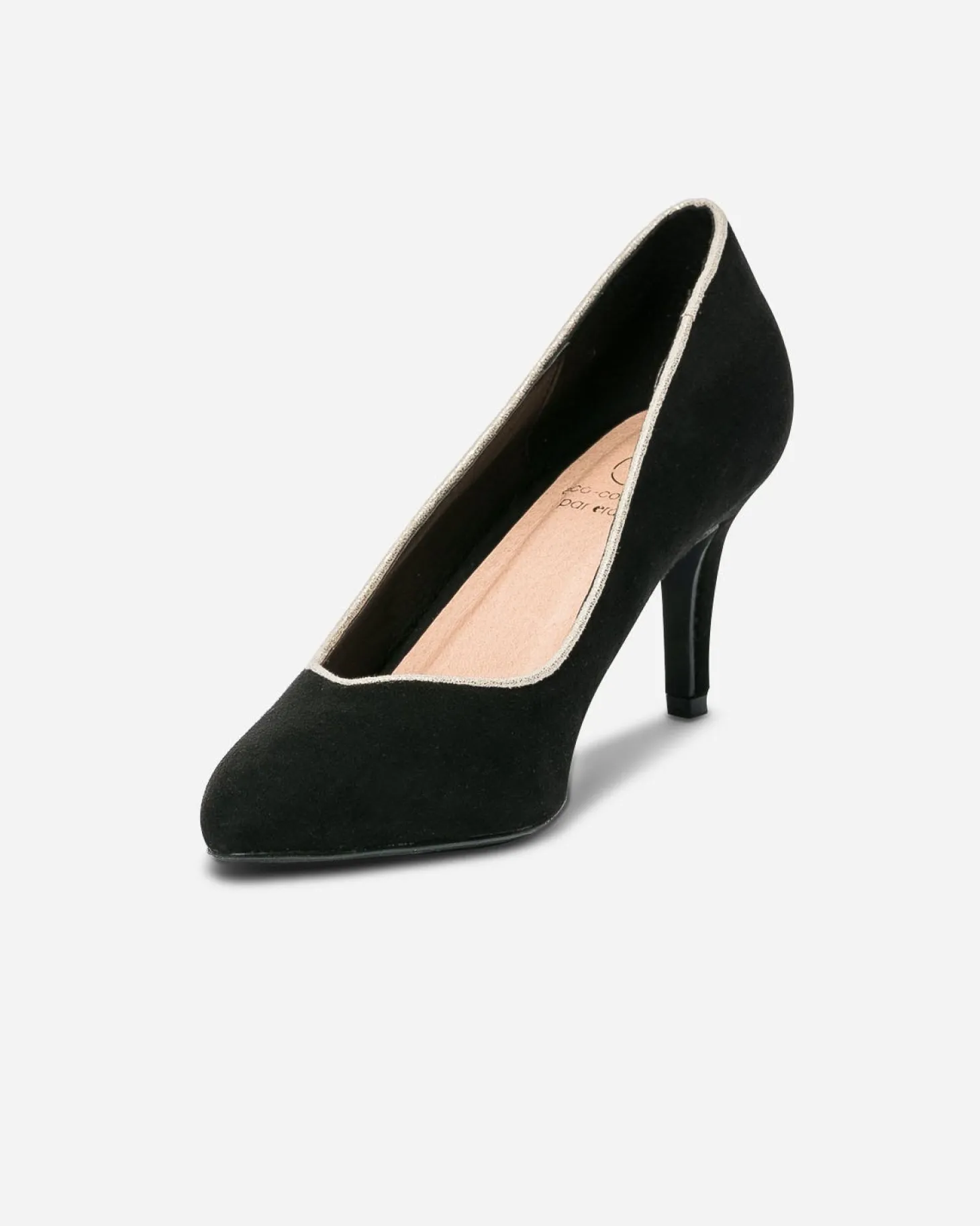 Escarpin noir suédé éco-conçu à bord doré et bout pointu