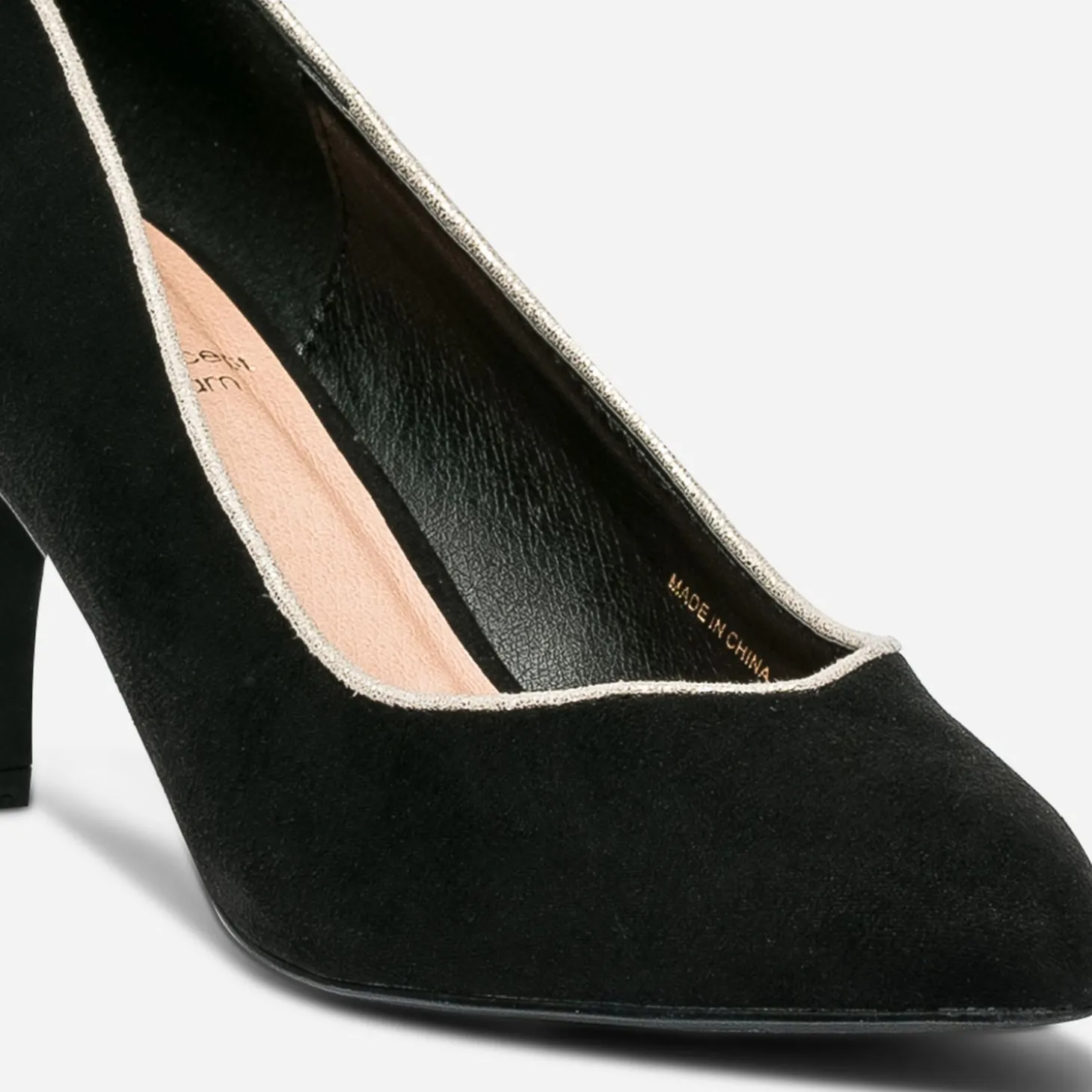 Escarpin noir suédé éco-conçu à bord doré et bout pointu