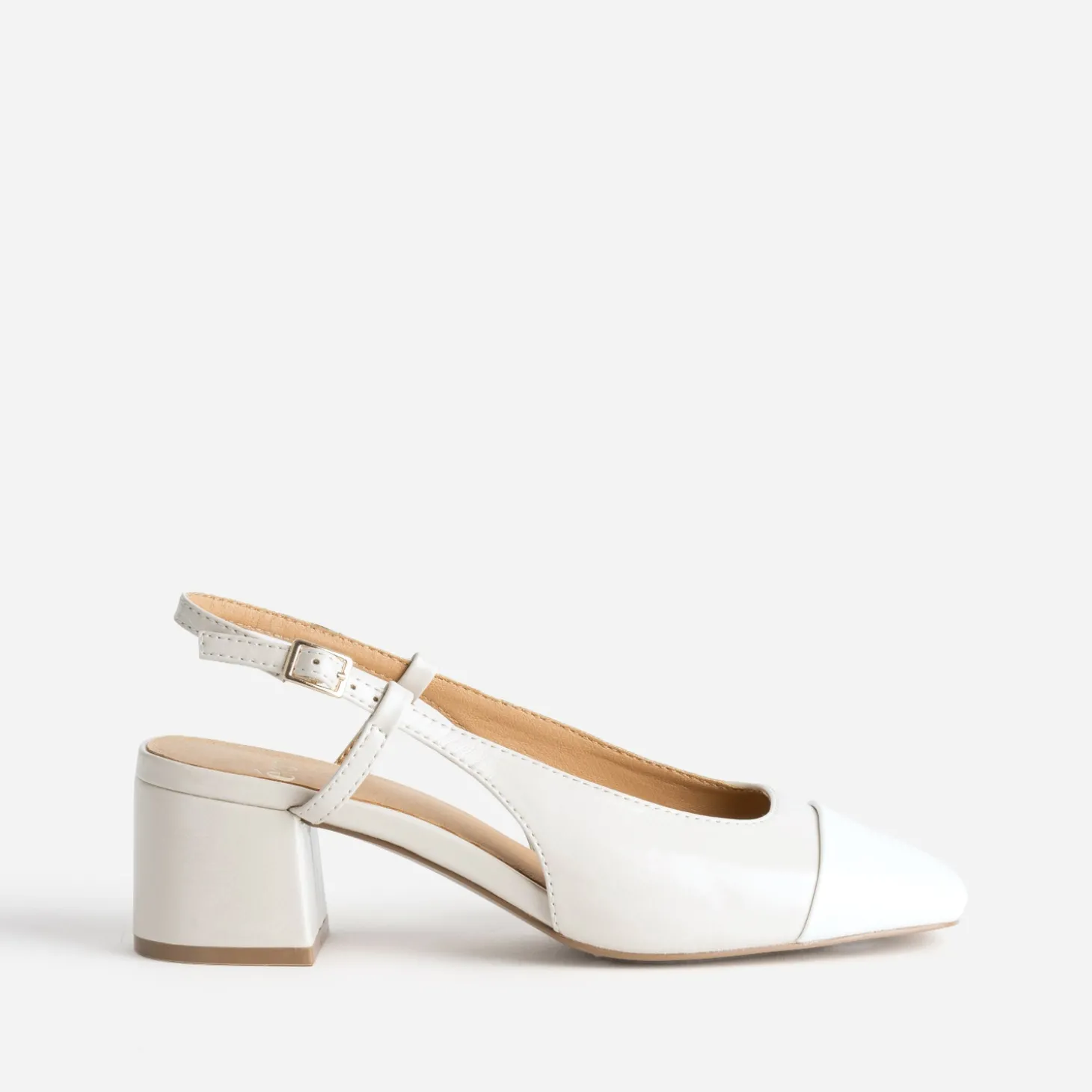 Escarpin slingback écru et blanc verni