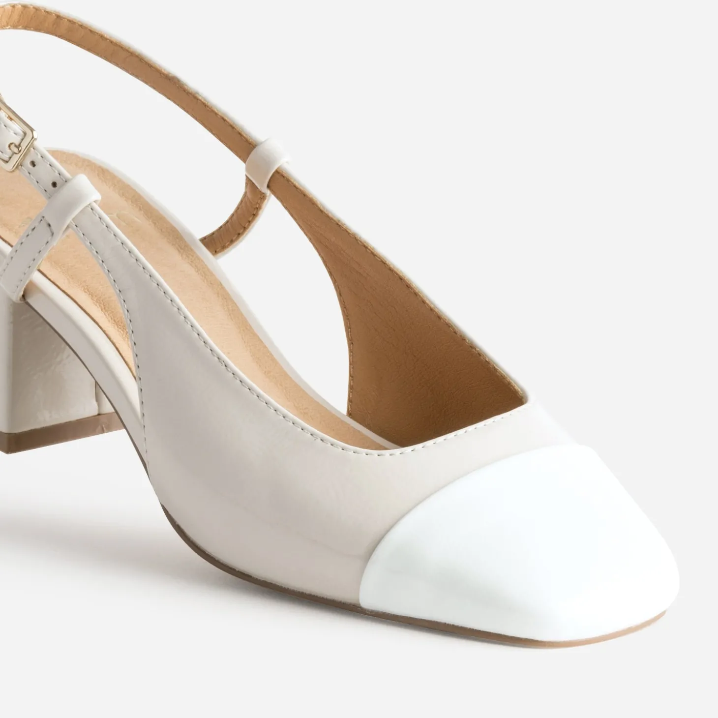 Escarpin slingback écru et blanc verni