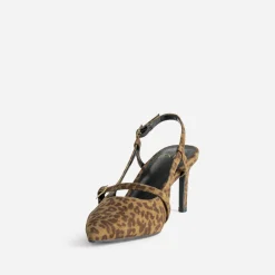 Escarpin slingback TEXTO marron suédé effet léopard