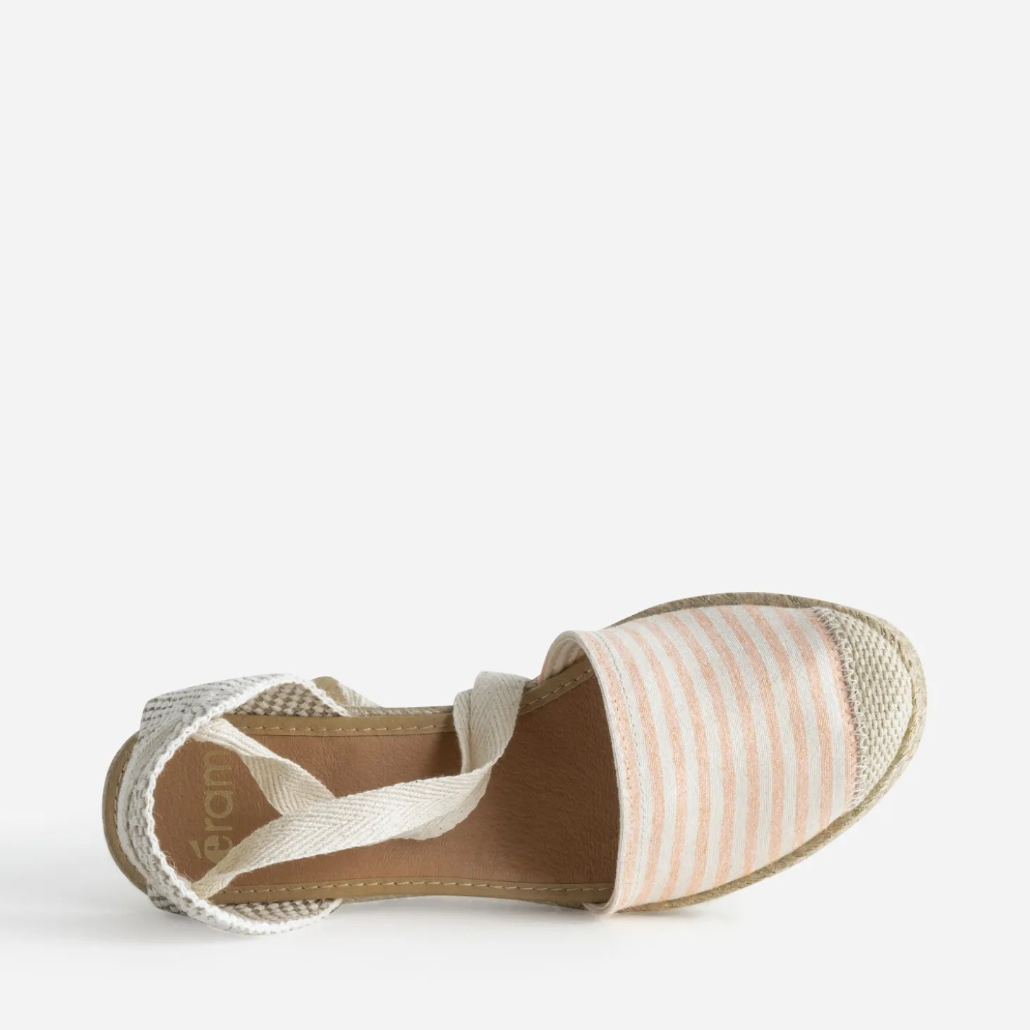 Espadrille compensée écrue toile rayée corail