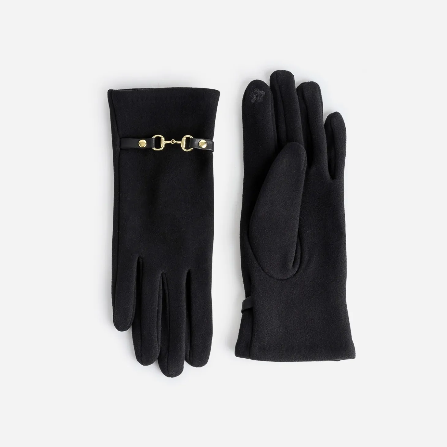 Gants noirs en textile décor mors