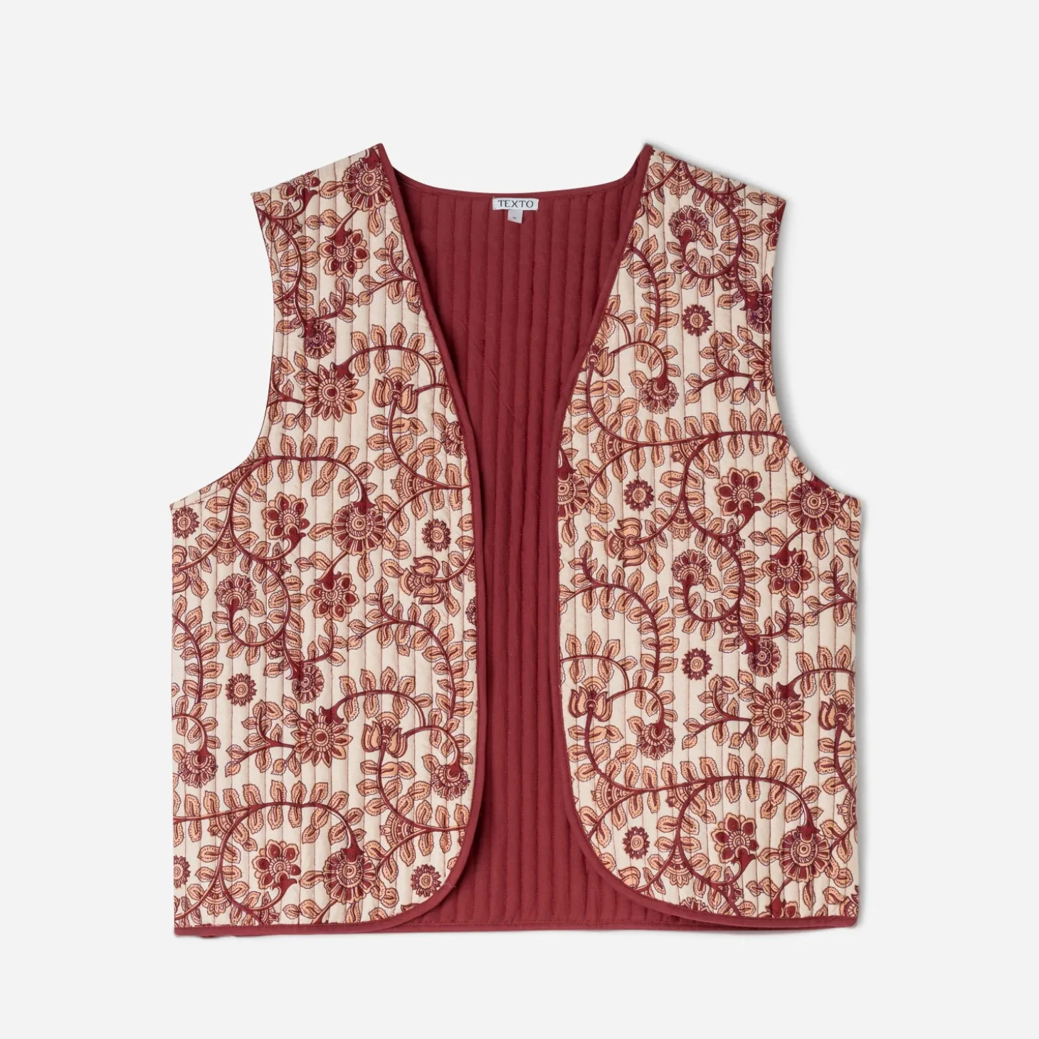 Gilet réversible TEXTO rouge motif fleurs indiennes