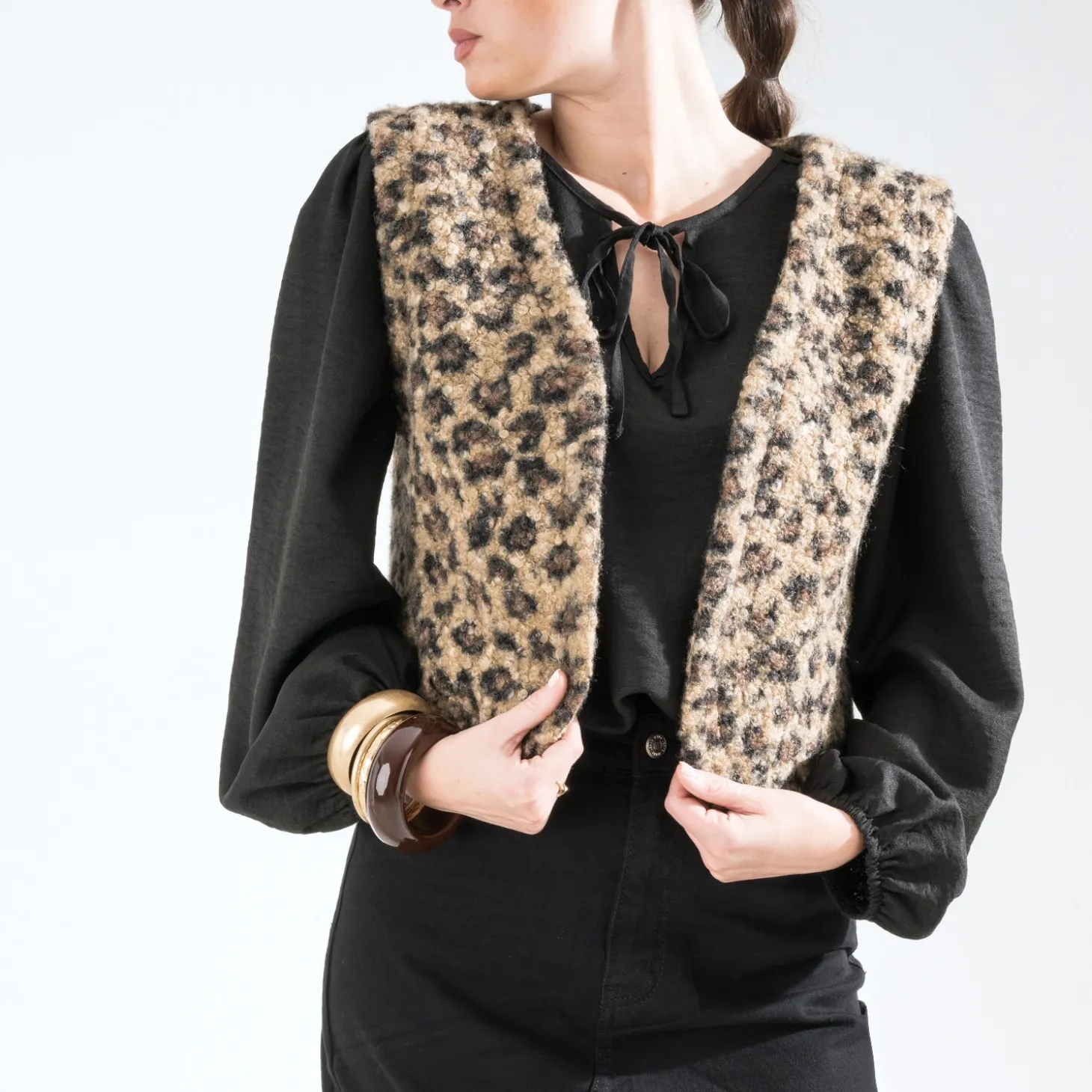 Gilet TEXTO marron à motif léopard