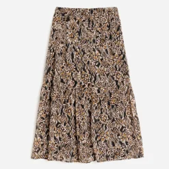 Jupe longue TEXTO marron à motif ethnique floral