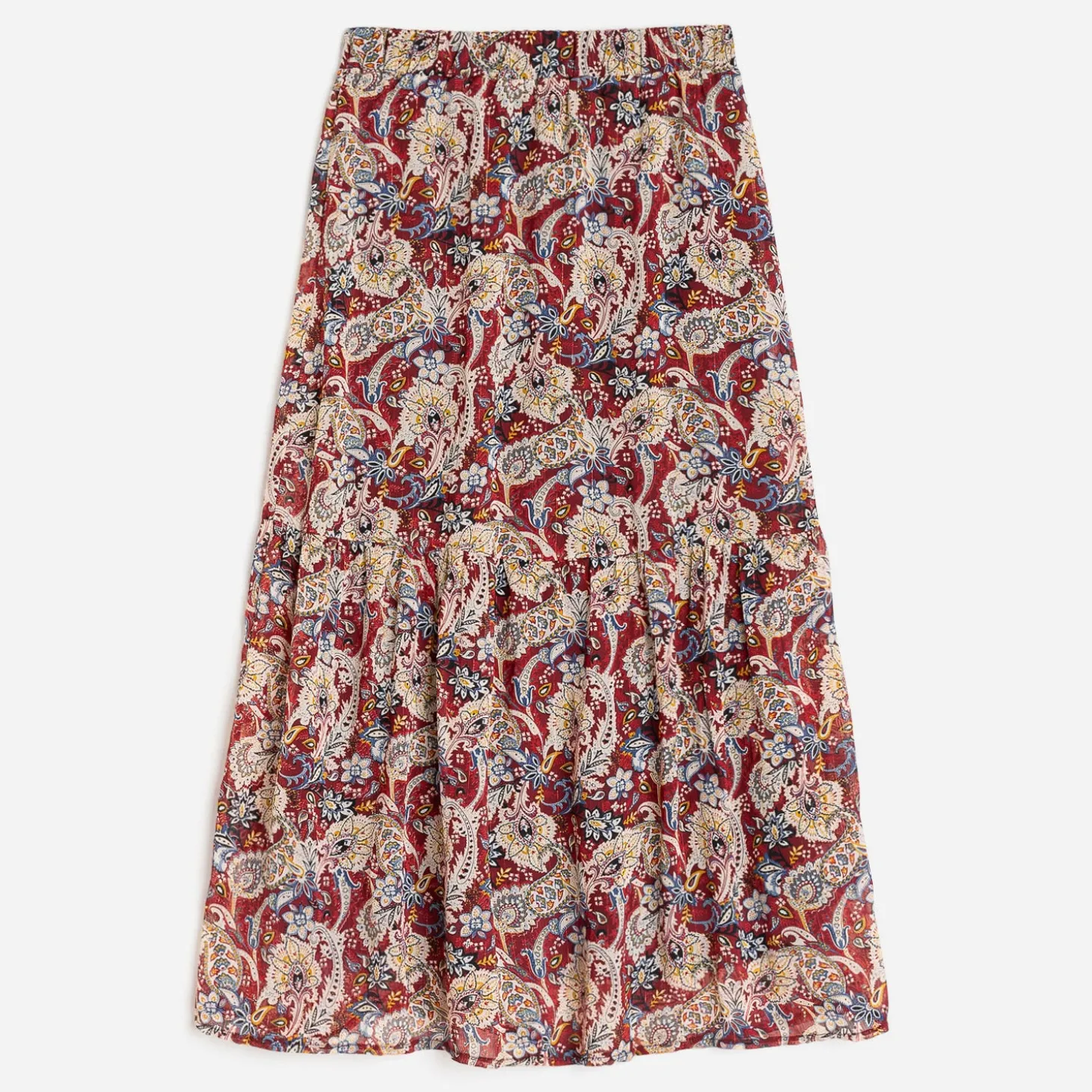 Jupe longue TEXTO rouge à motif cachemire floral