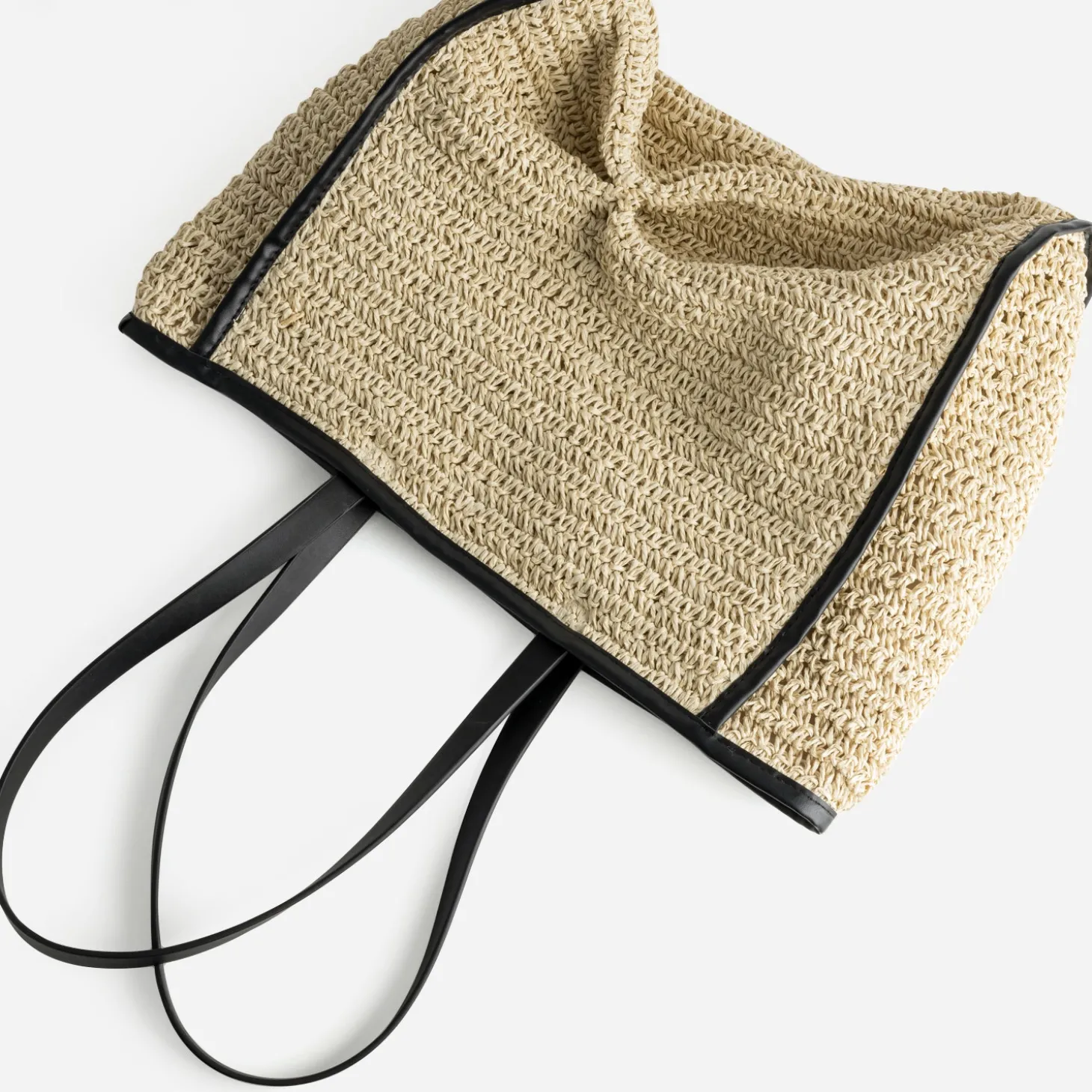 Maxi cabas TEXTO beige paille papier et noir