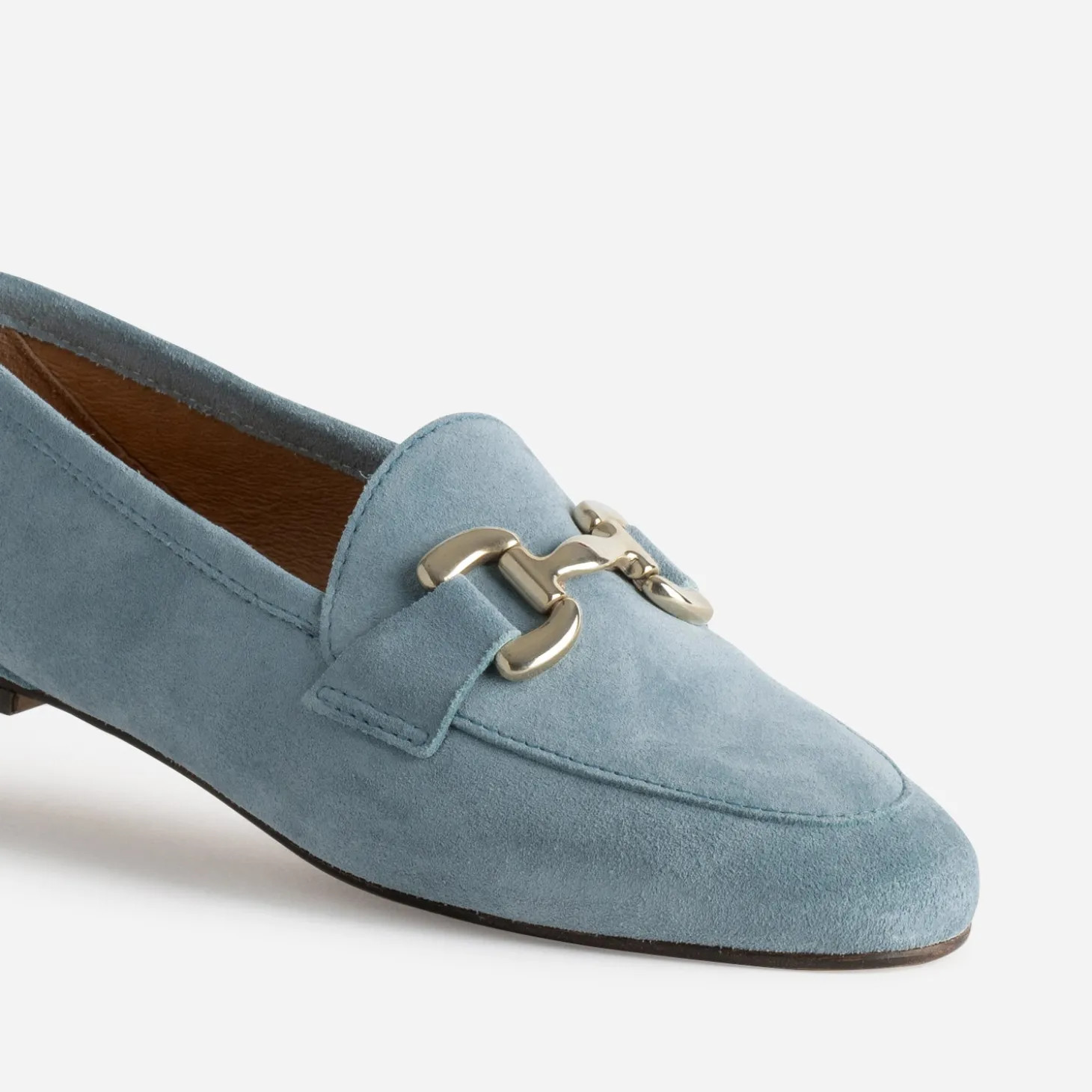 Mocassin baby blue en cuir velours