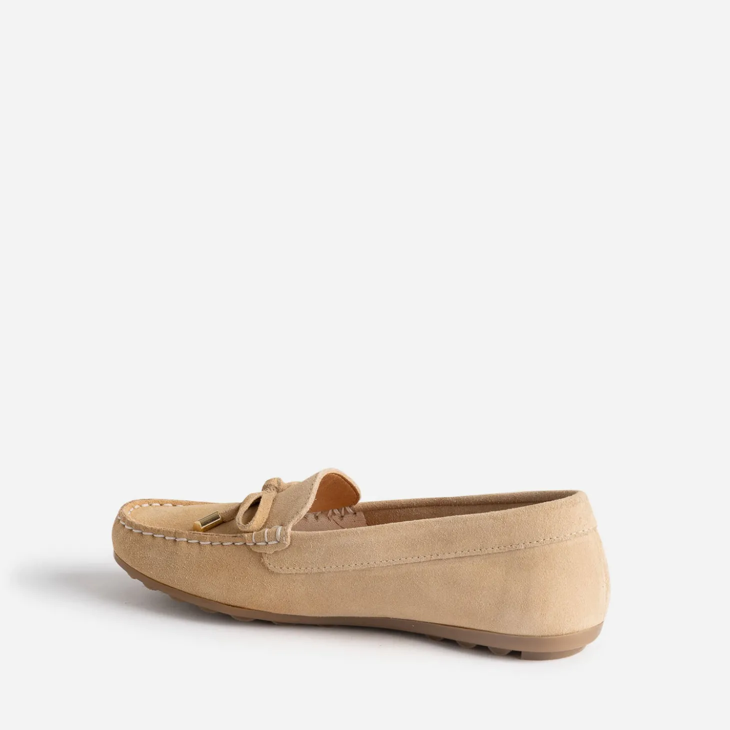 Mocassin beige cuir velours petit nœud