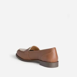 Mocassin bicolore cognac et beige cuir