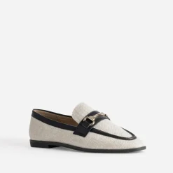 Mocassin bi-matière beige lin et noir