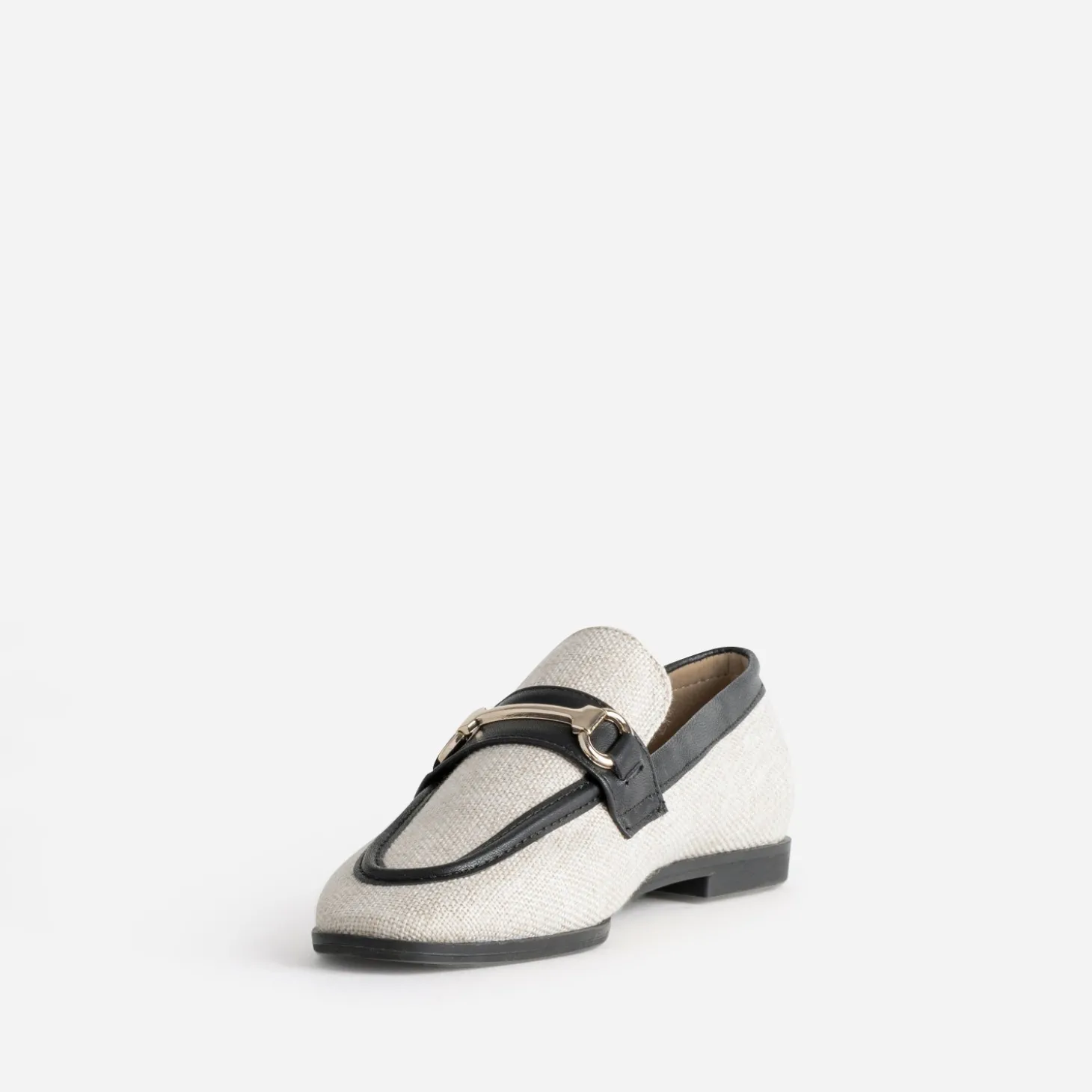 Mocassin bi-matière beige lin et noir