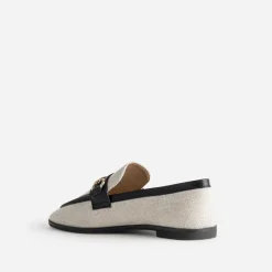 Mocassin bi-matière beige lin et noir