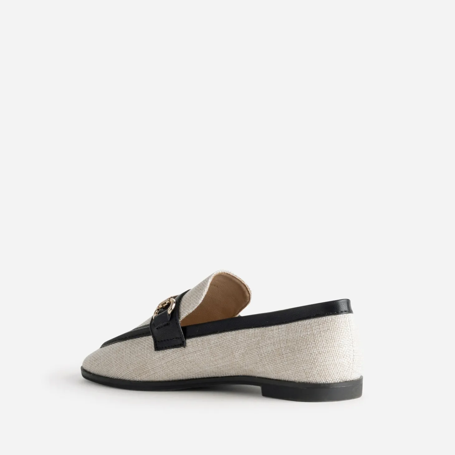 Mocassin bi-matière beige lin et noir