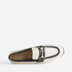 Mocassin bi-matière beige lin et noir