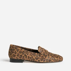 Mocassin camel en cuir velours effet léopard