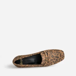 Mocassin camel en cuir velours effet léopard