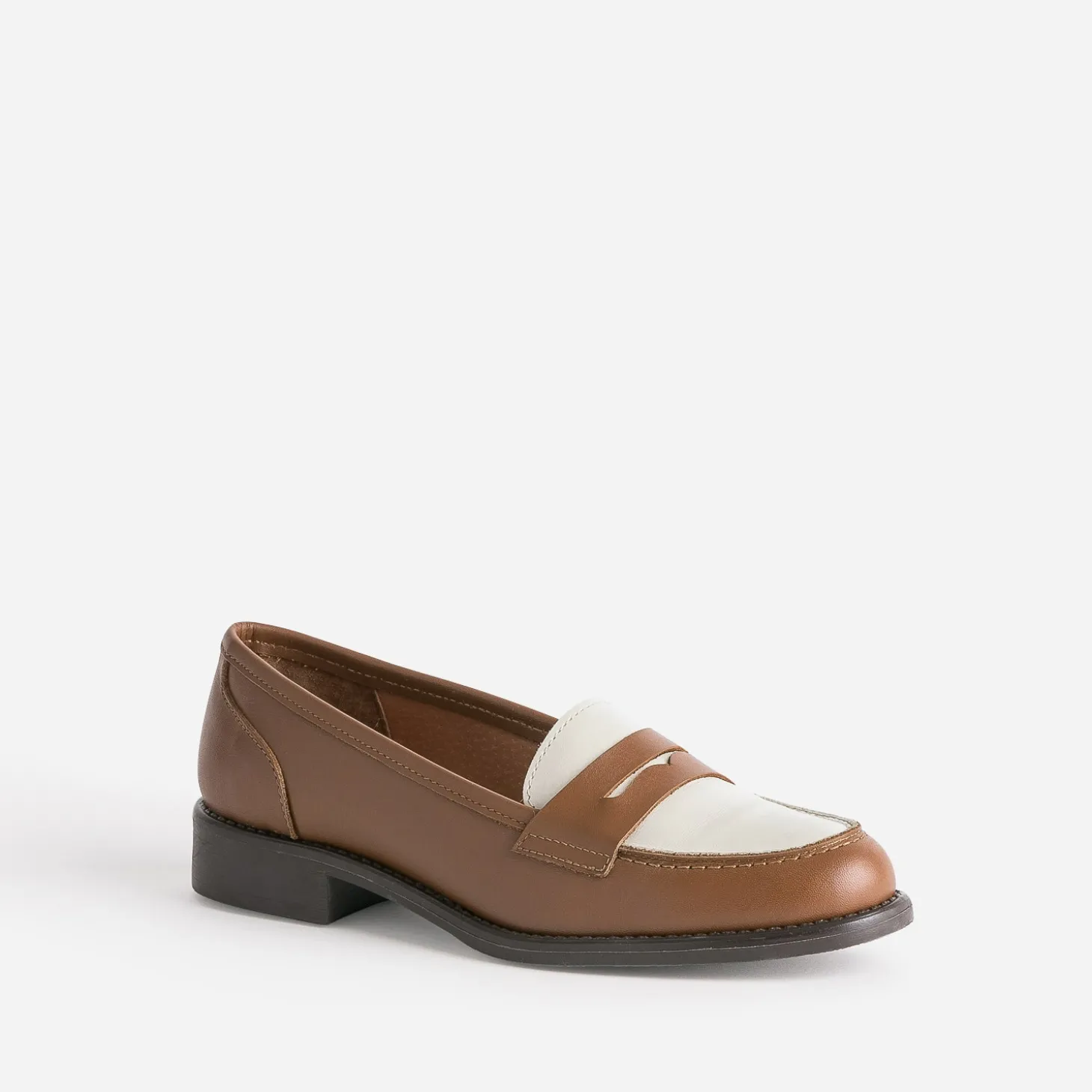 Mocassin camel et écru en cuir