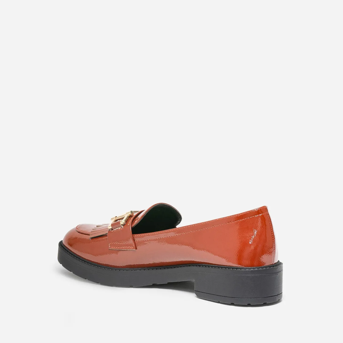 Mocassin cognac verni à franges