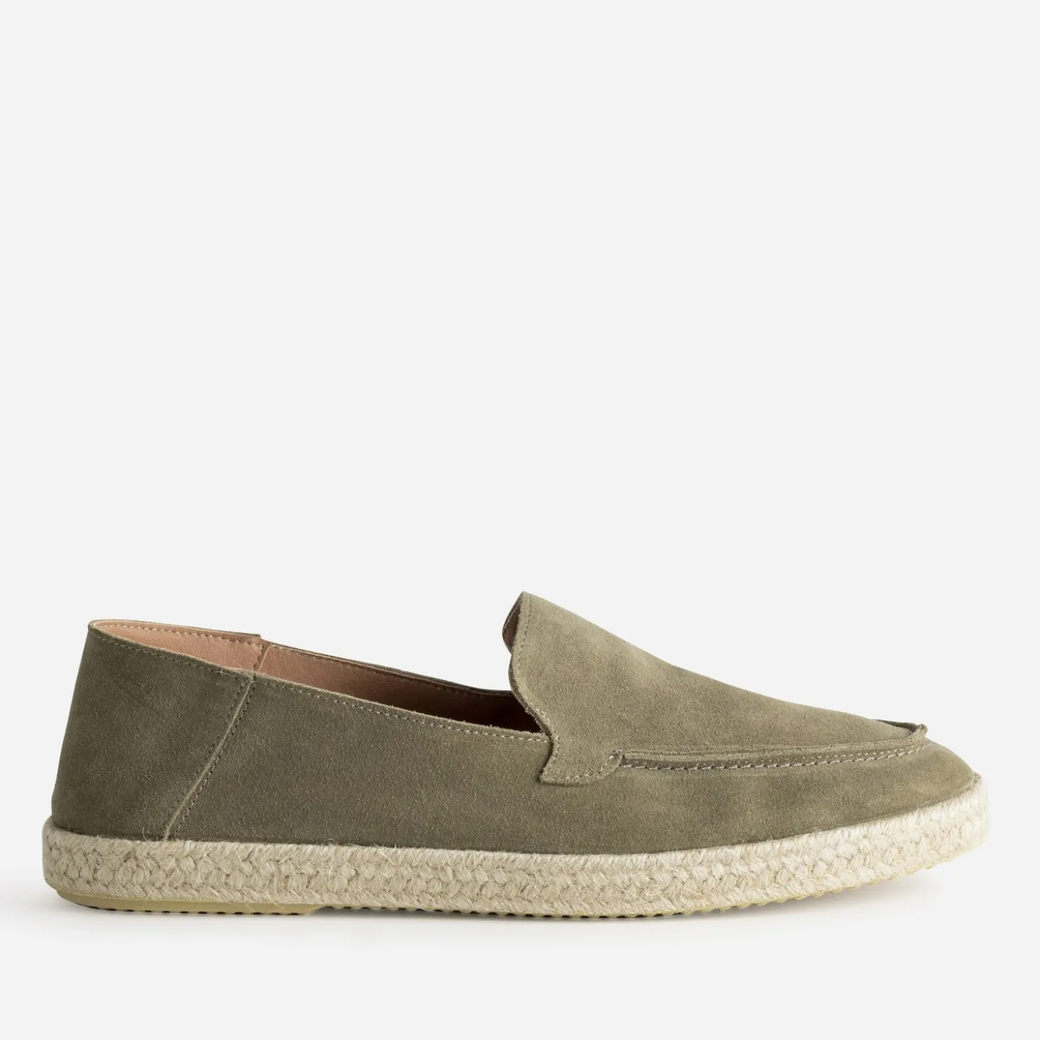 Mocassin kaki cuir velours semelle corde