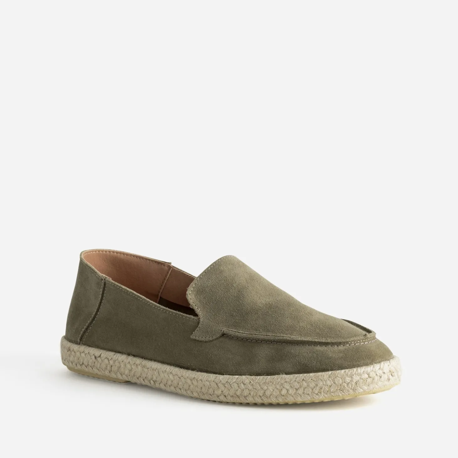 Mocassin kaki cuir velours semelle corde