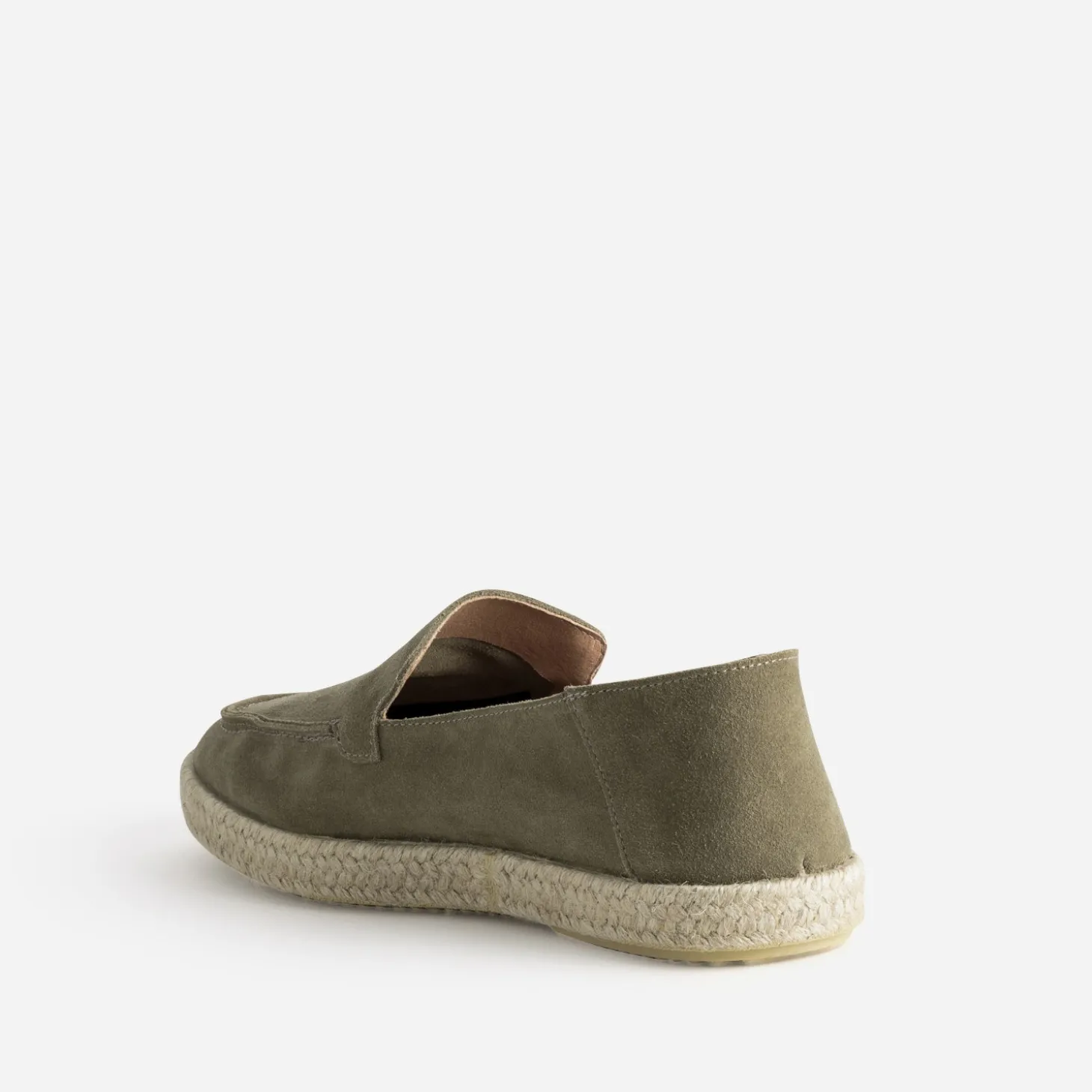 Mocassin kaki cuir velours semelle corde