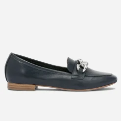 Mocassin marine cuir maxi chaîne argentée