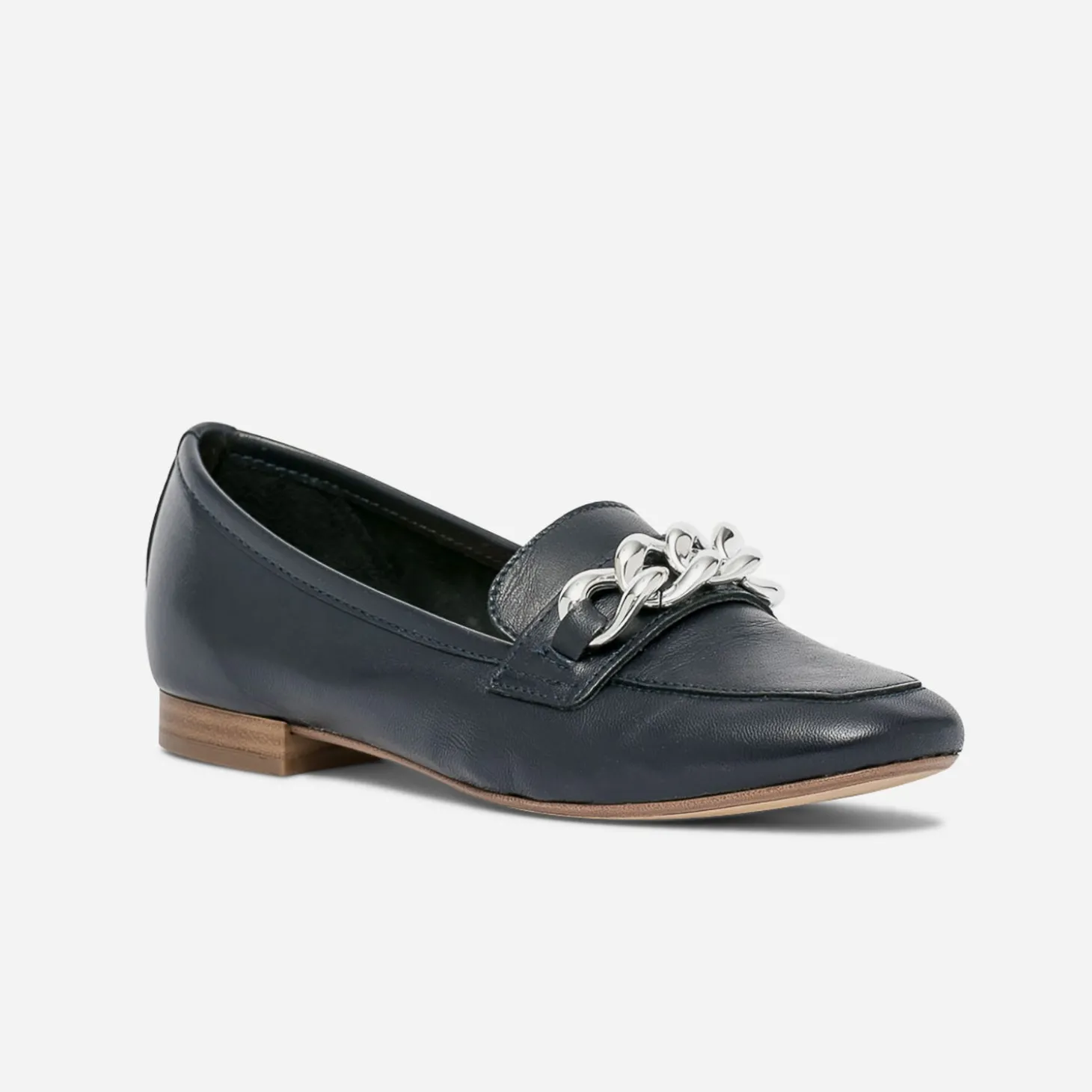 Mocassin marine cuir maxi chaîne argentée