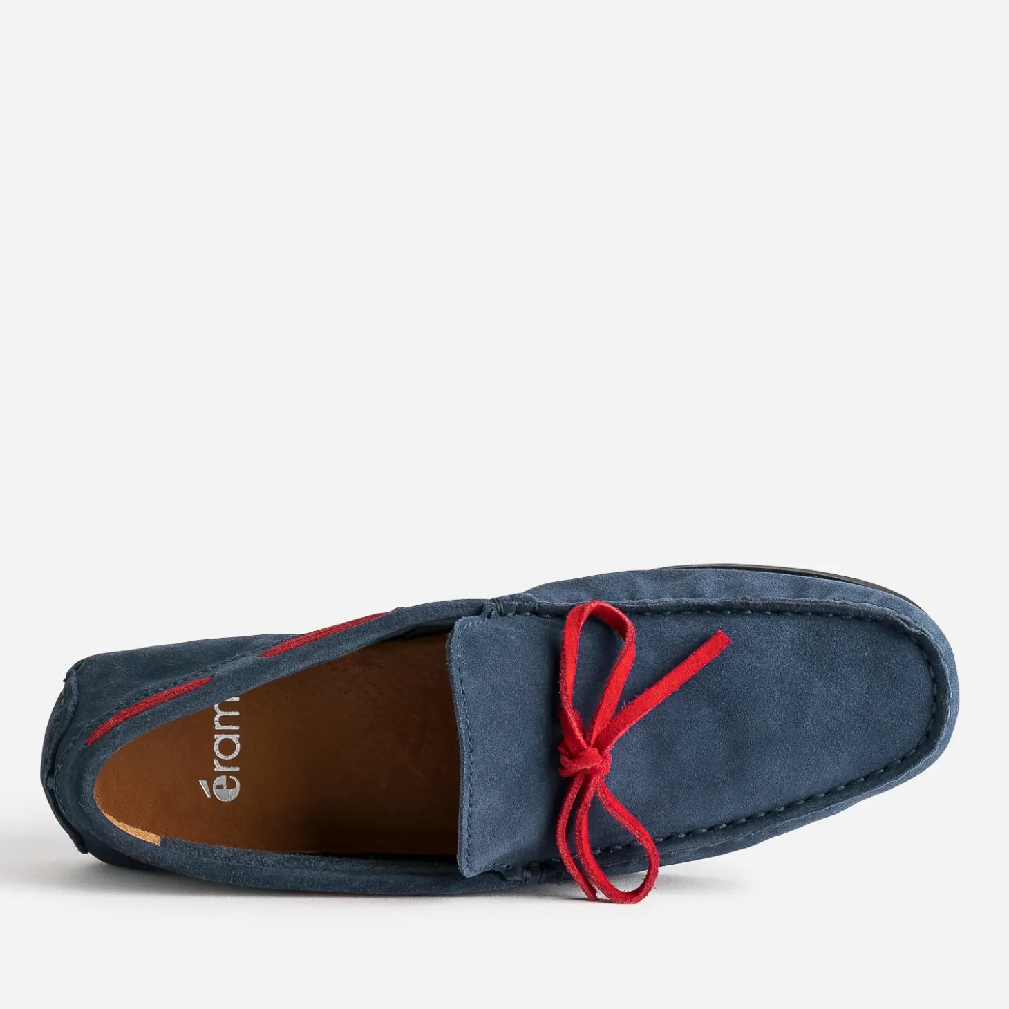 Mocassin marine cuir velours lacet rouge