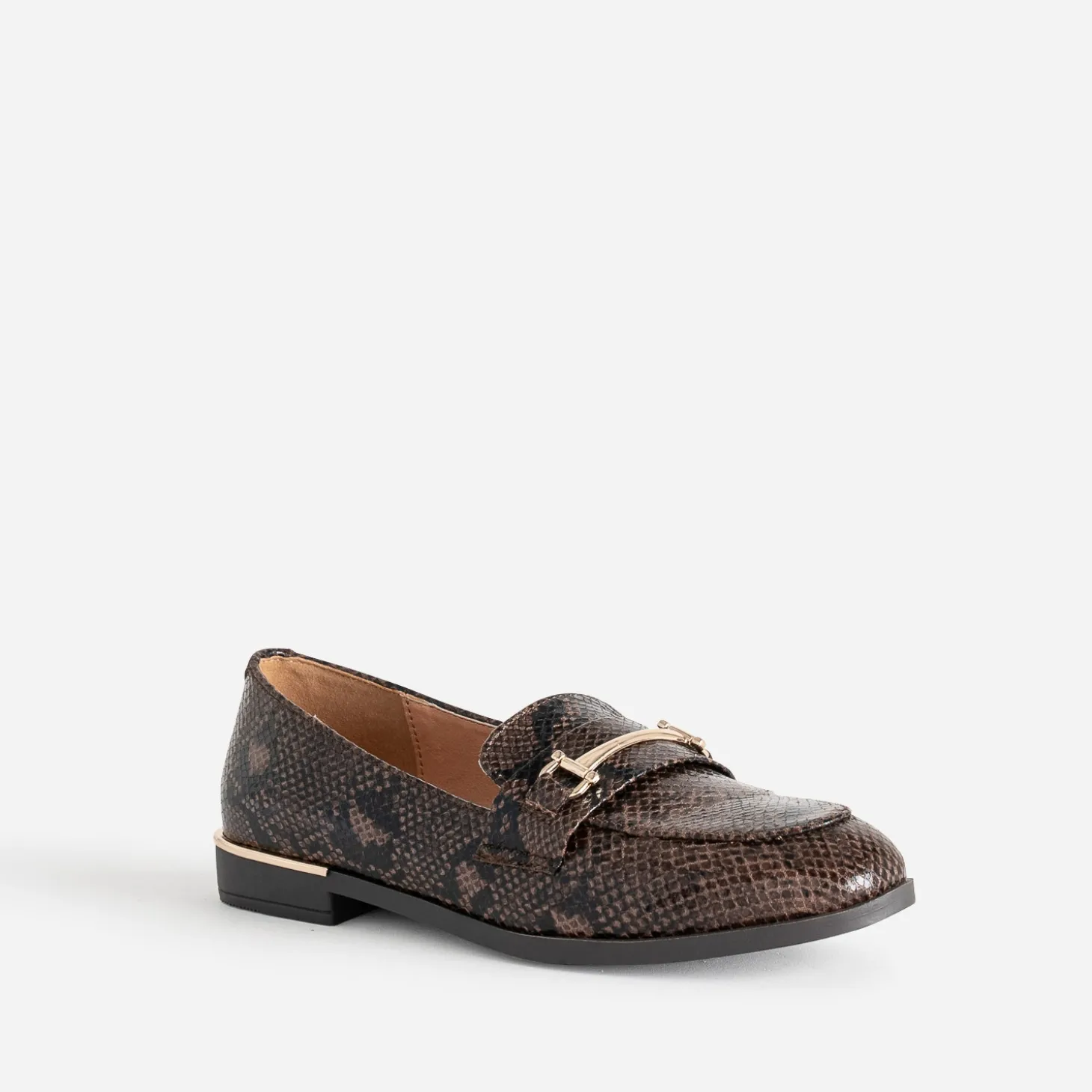 Mocassin marron à effet python détails dorés