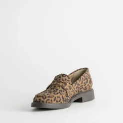 Mocassin marron cuir velours effet léopard