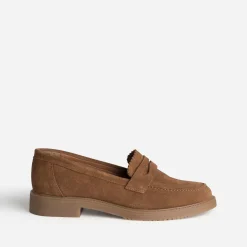 Mocassin marron cuir velours bord cranté