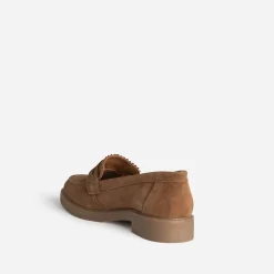Mocassin marron cuir velours bord cranté
