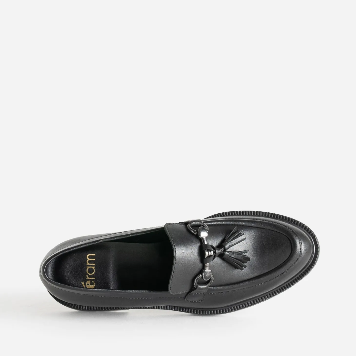 Mocassin noir cuir à pampilles