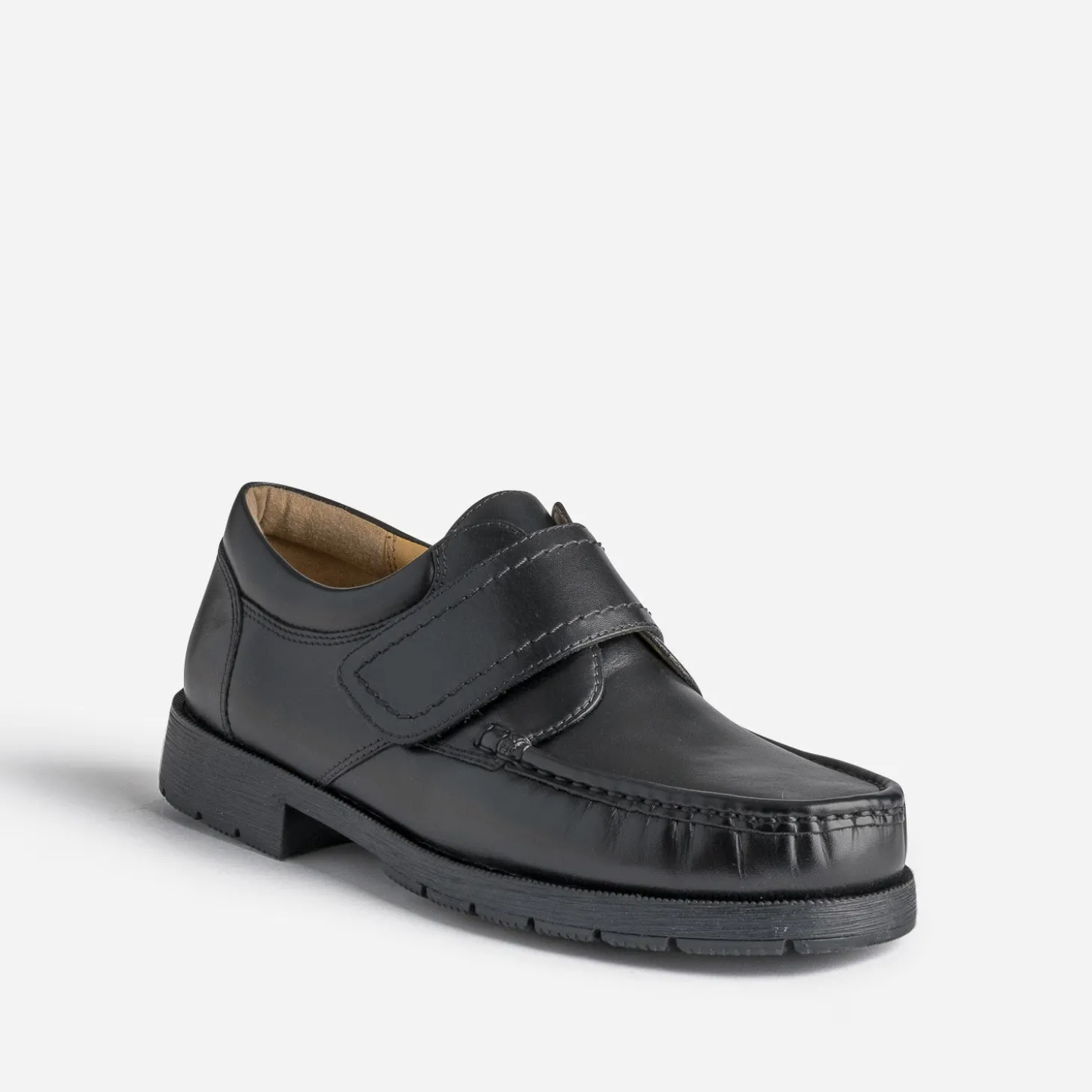 Mocassin noir en cuir à scratch