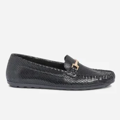 Mocassin noir en cuir velours effet python