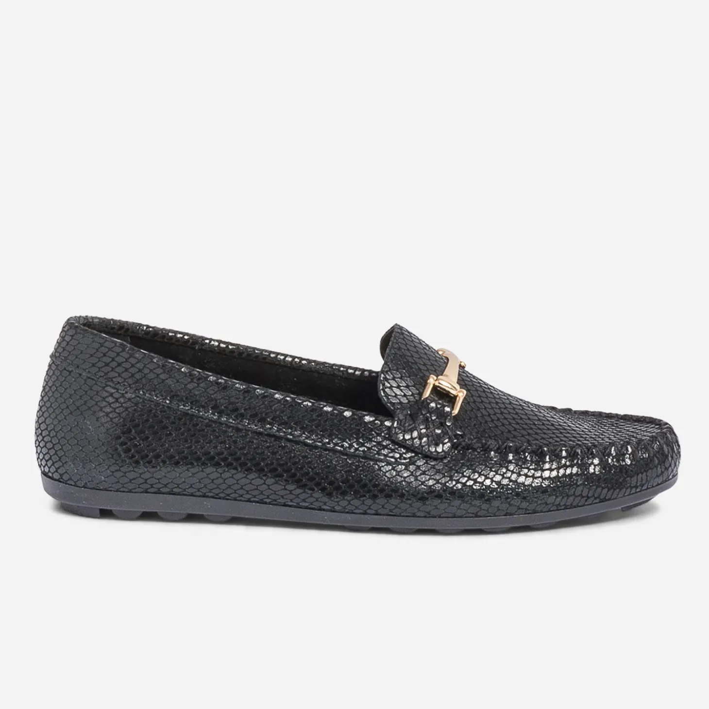 Mocassin noir en cuir velours effet python