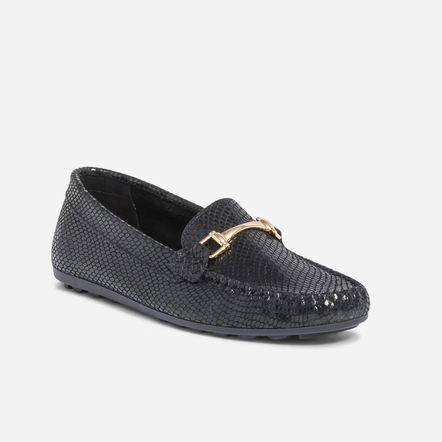 Mocassin noir en cuir velours effet python