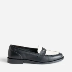 Mocassin noir et beige cuir