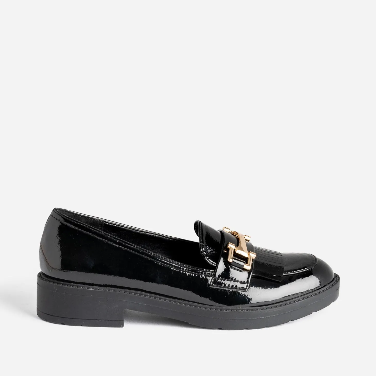Mocassin noir verni à franges
