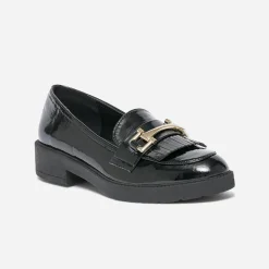 Mocassin noir verni à franges